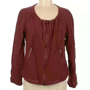 Lucky Brand linen rust terracotta red drawstring lightweight jacket m